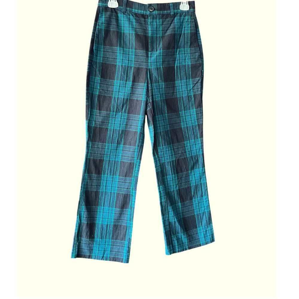 Free Assembly Green Black Plaid High Waisted Straight Leg‎ Trousers Size 2